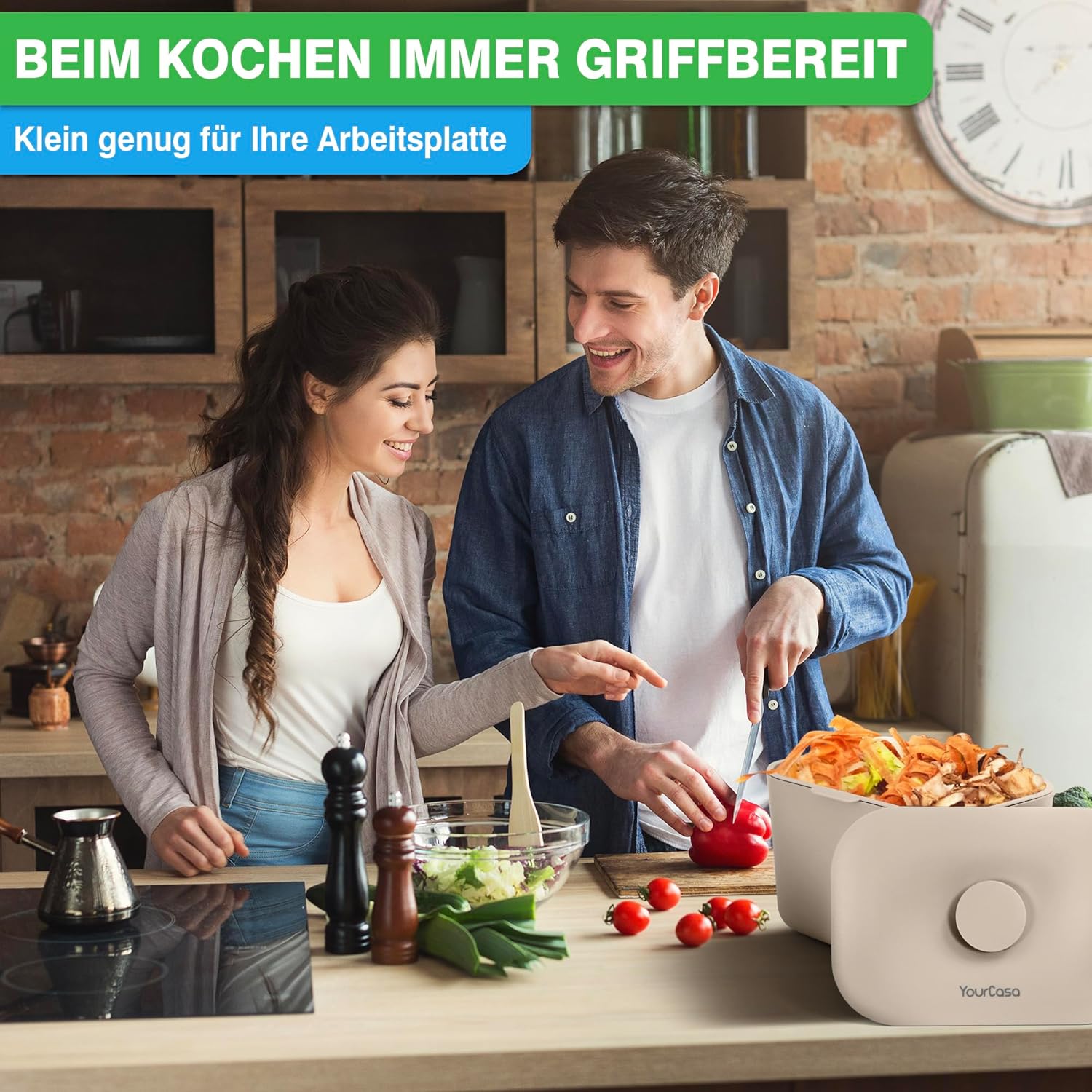Detalle 2 de YourCasa Biomülleimer Küche 5 l – spülmaschinenfester Komposteimer mit Sieb und geruchsdichtem Deckel