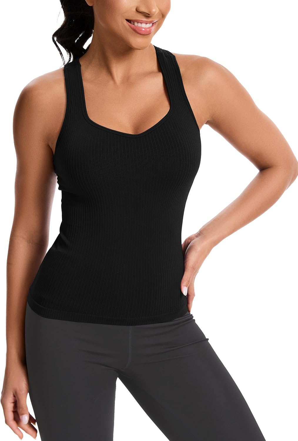 Detalle de MathCat Women’s Workout Tank Top with Built-In Bra, V-Neck Racerback
