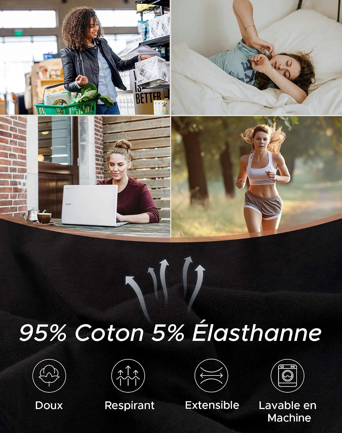 Detalle de INNERSY lot de 6 culottes femme en coton stretch, taille basse douce et respirante