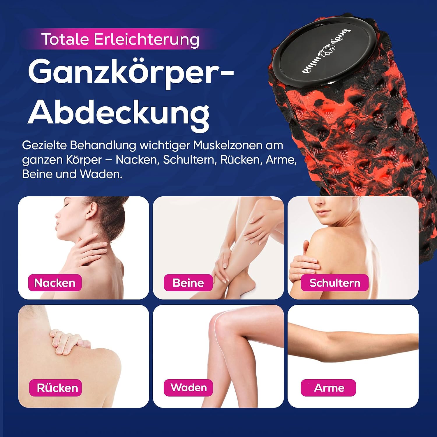 Thumbnail 6 de Body & Mind® Faszienrolle Massage-Rolle – Premium Fitnessrolle 33 x 14,5 cm
