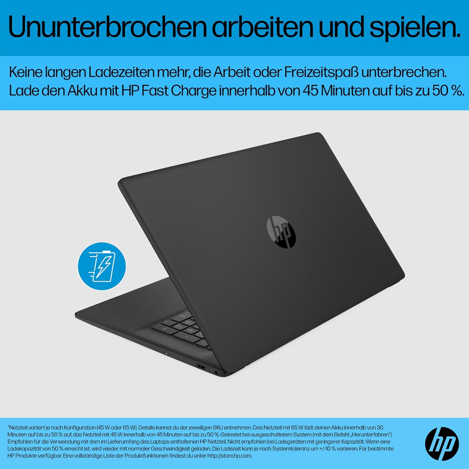 Thumbnail 3 de HP Laptop mit 17,3" FHD-Display, Ryzen 5 7520U, 8 GB DDR5, 512 GB SSD und Windows 11 (QWERTZ) – Schwarz inkl. 25 GB Dropbox