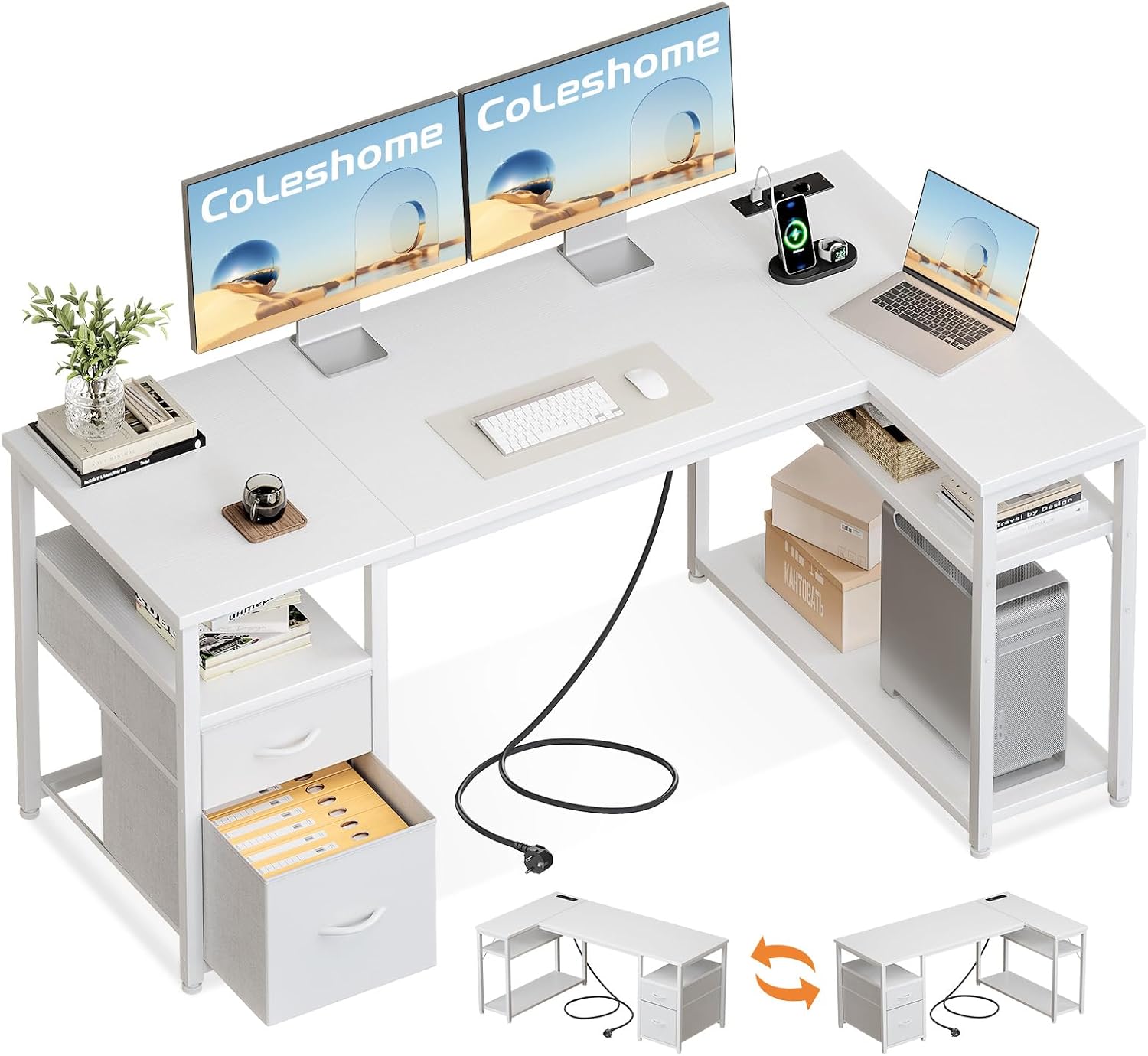 Detalle de Coleshome ZJZ-ZX2C hörnskrivbord 140 × 80 cm med förvaring och USB-portar