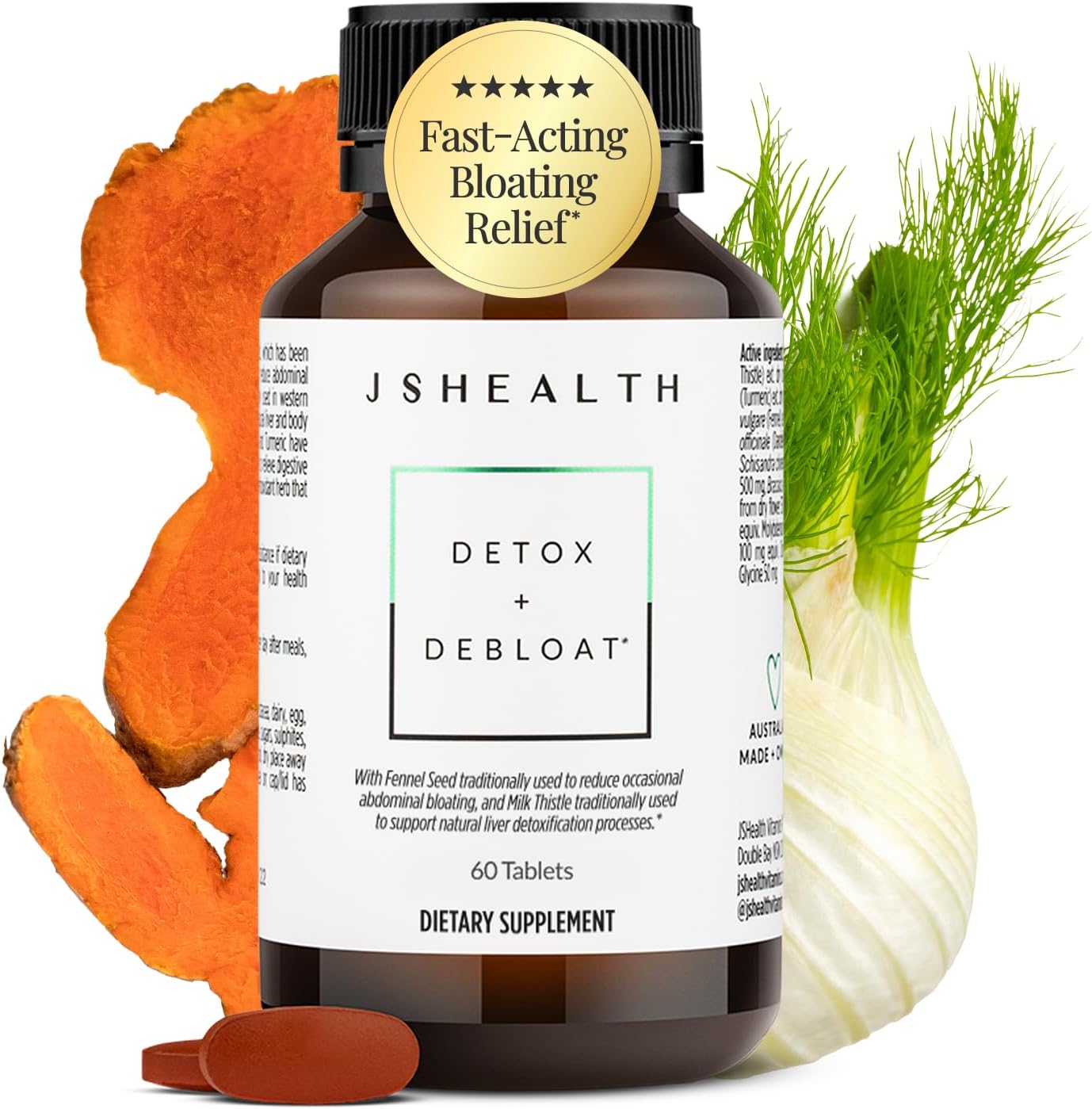 Detalle de JSHealth 3-60 Detox + Debloat Bloating Relief Supplement, 60 Tablets