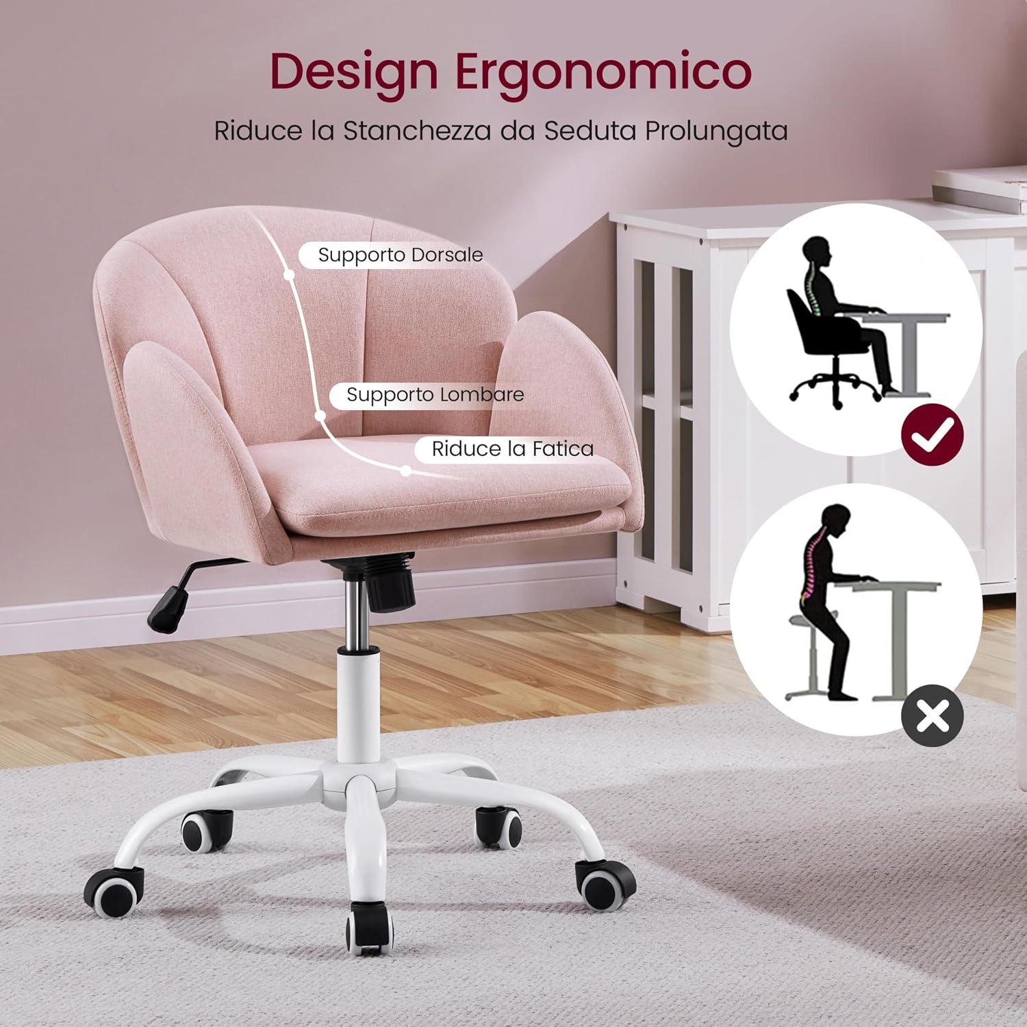Thumbnail 5 de Yaheetech sedia ufficio/poltroncina reclinabile con ruote in tessuto traspirante, altezza regolabile fino a 136 kg (modello rosso)