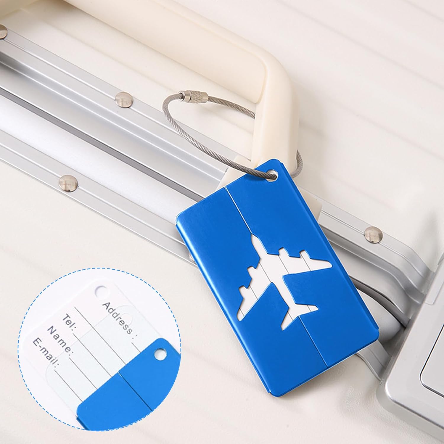Detalle de Elvielsl 6 Pcs Aluminium Luggage Tags with Steel Loop and Privacy-Protected ID Card