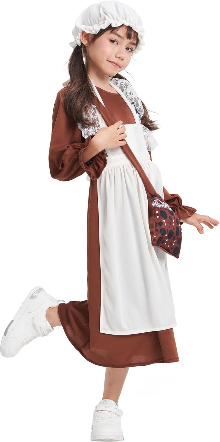 Detalle de IKALI Girls Victorian Costume 4-Pcs Dress Set for 4–12 Years