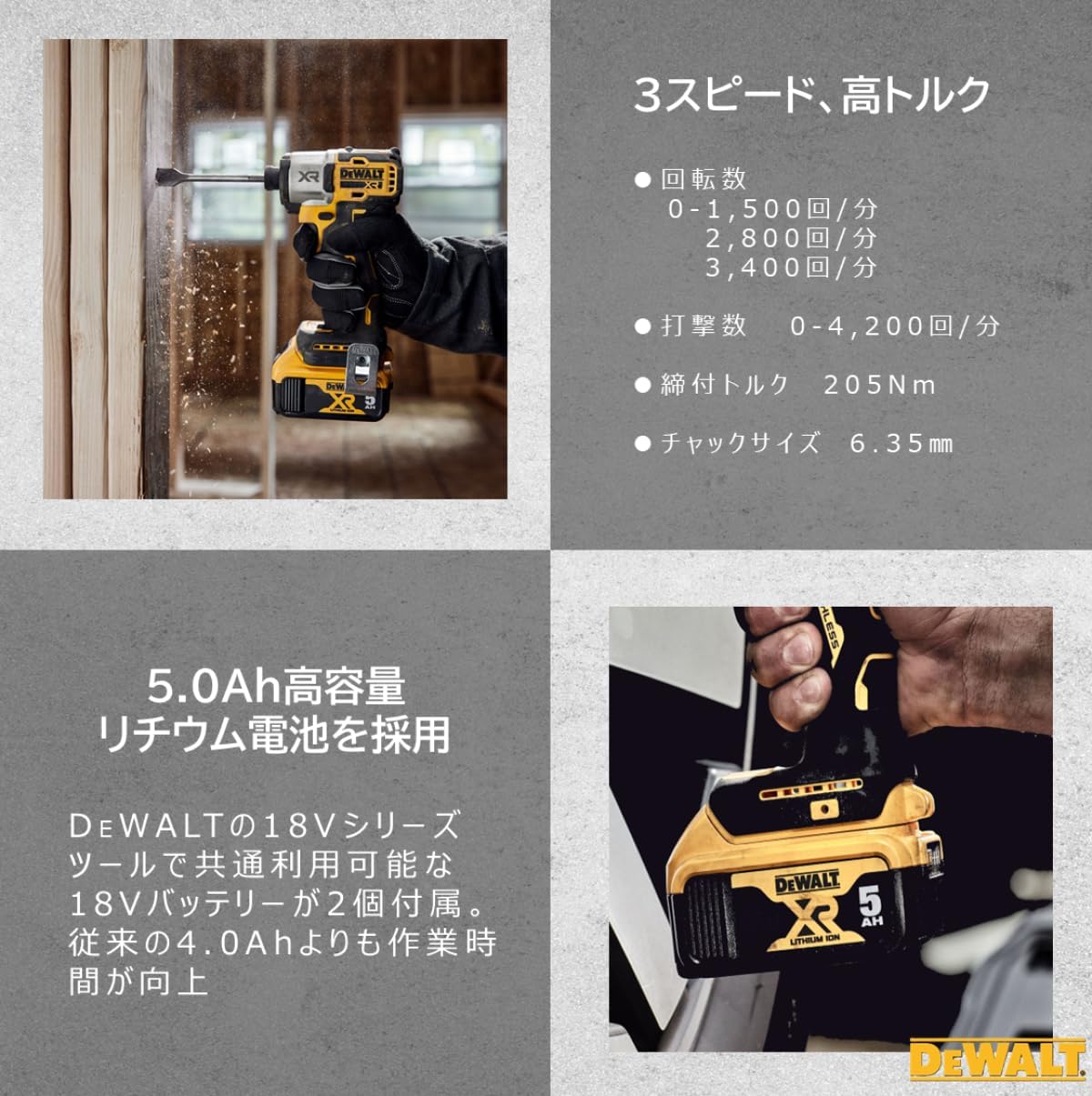 Thumbnail 3 de DEWALT DCF845P2T 18Vブラシレスインパクトドライバー 5.0Ahバッテリー2個・充電器・TSTAK付き