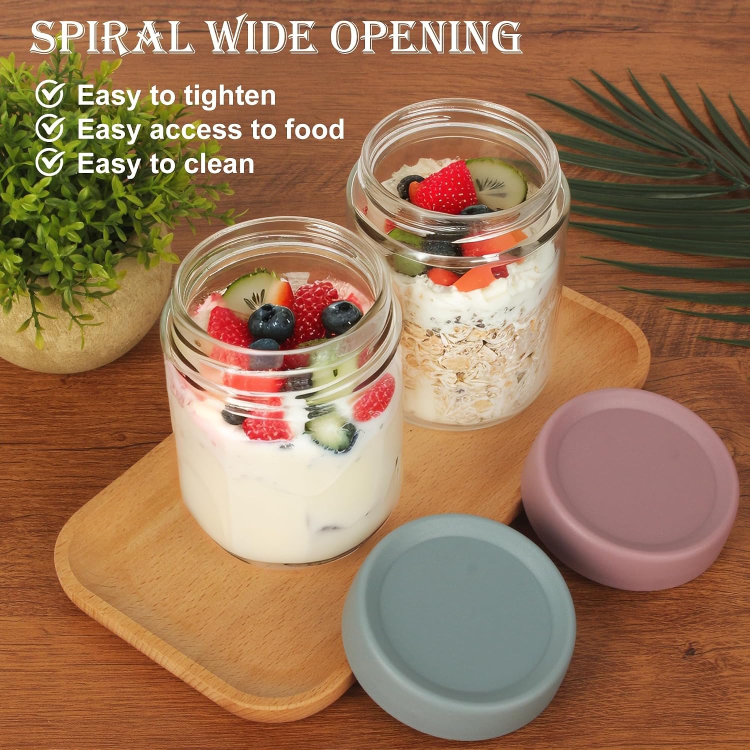 Detalle de ACOMTUO 6-pack overnight oats-burkar i glas, 500 ml med skruvlock