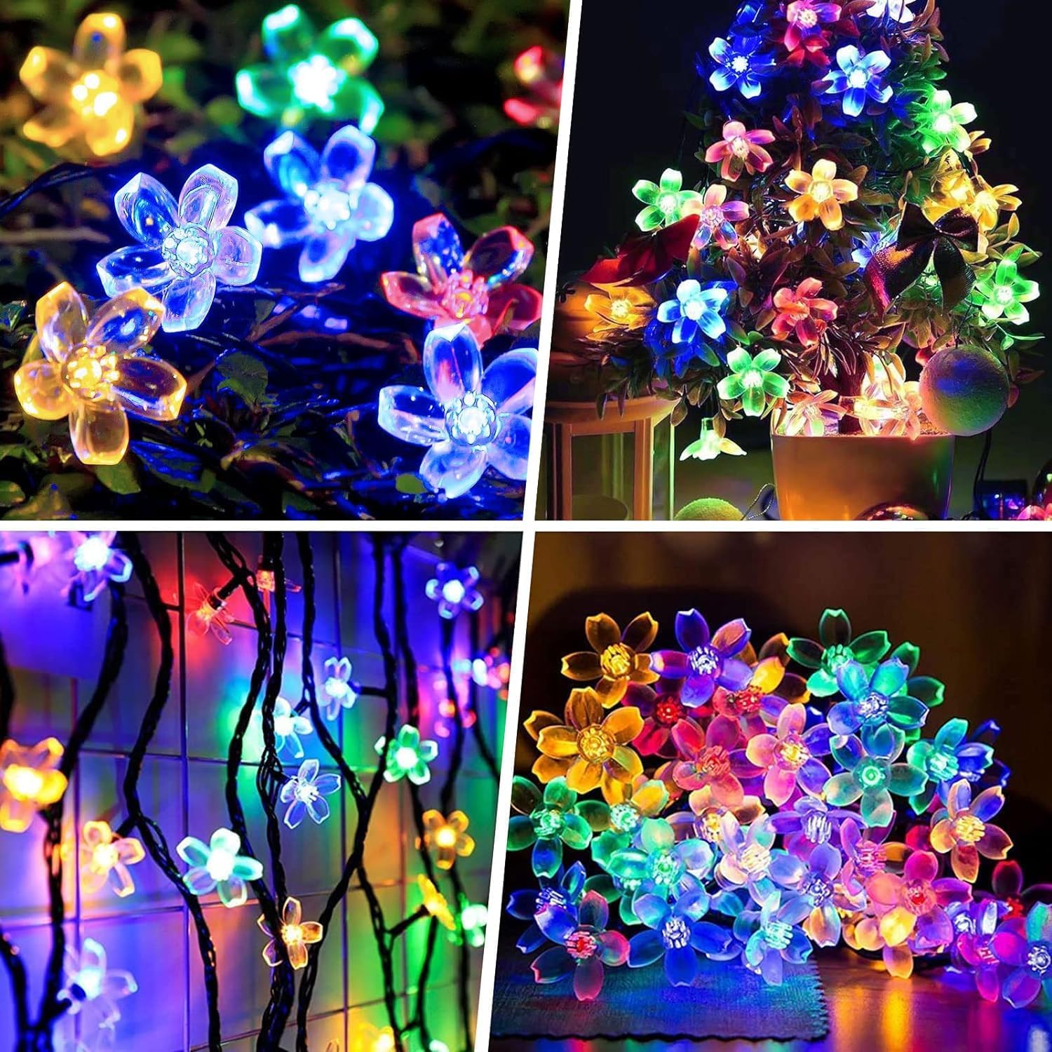 Detalle de Qedertek Solar-Lichterkette außen 7 m mit 50 bunten Blüten-LEDs (IP65, 8 Modi, 800 mAh)