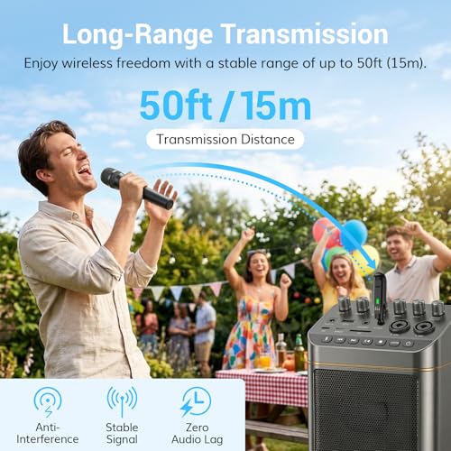 Detalle de TONOR 2.4G Dual Wireless Microphones TW-220: Stable, rechargeable handheld mics for stage and karaoke