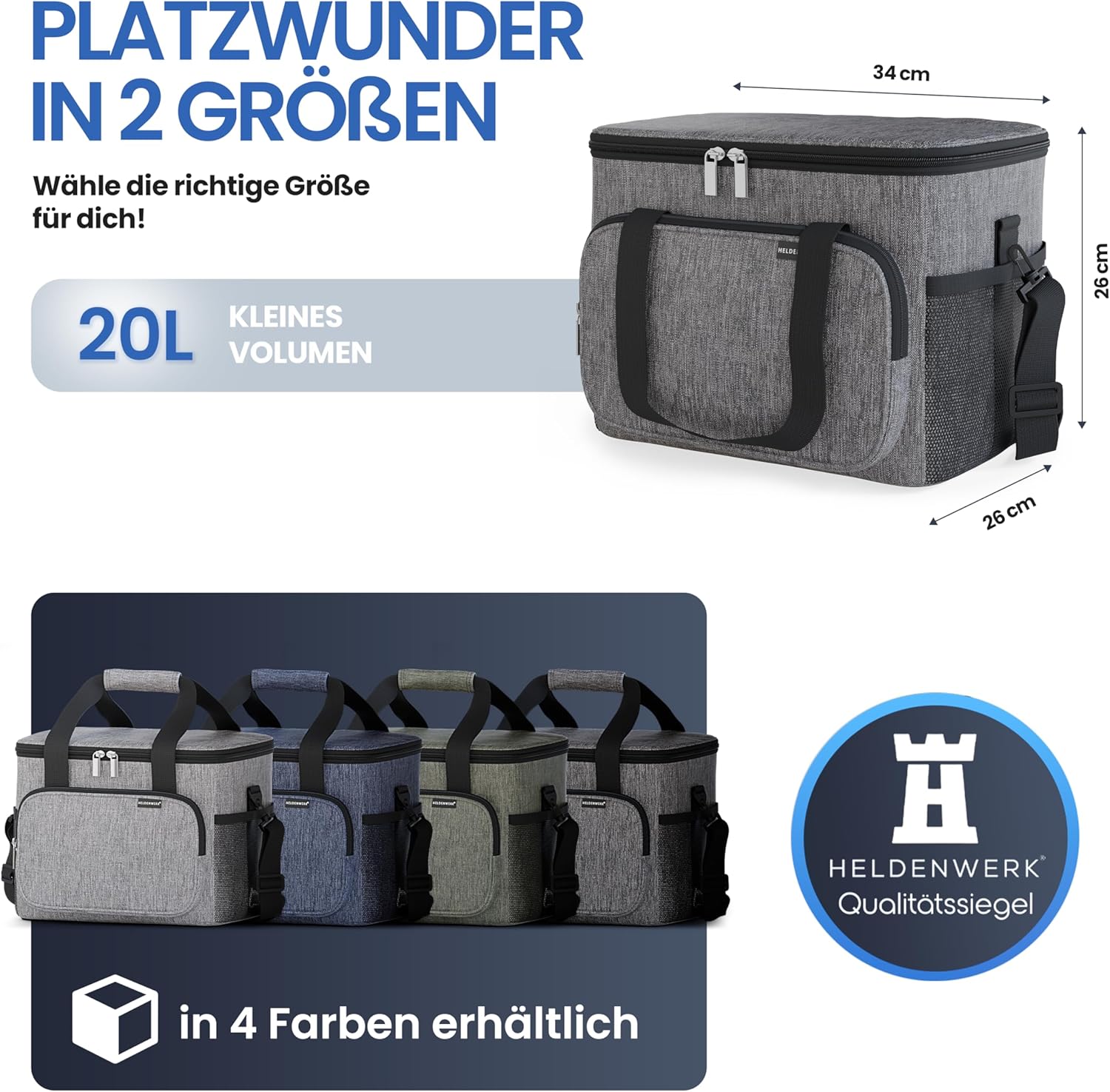 Detalle de HELDENWERK® Kühltasche groß faltbar mit 12h Kühlleistung und 6 Fächern – auslaufsicher & wasserdicht