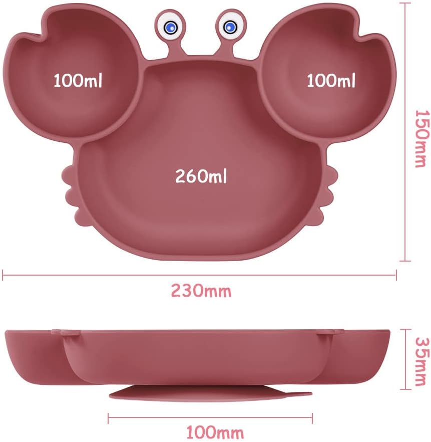 Thumbnail 1 de Vicloon Assiette Ventouse pour Bébé – 3 compartiments en silicone, lavable au lave-vaisselle et micro-ondes (Rose Rouge)