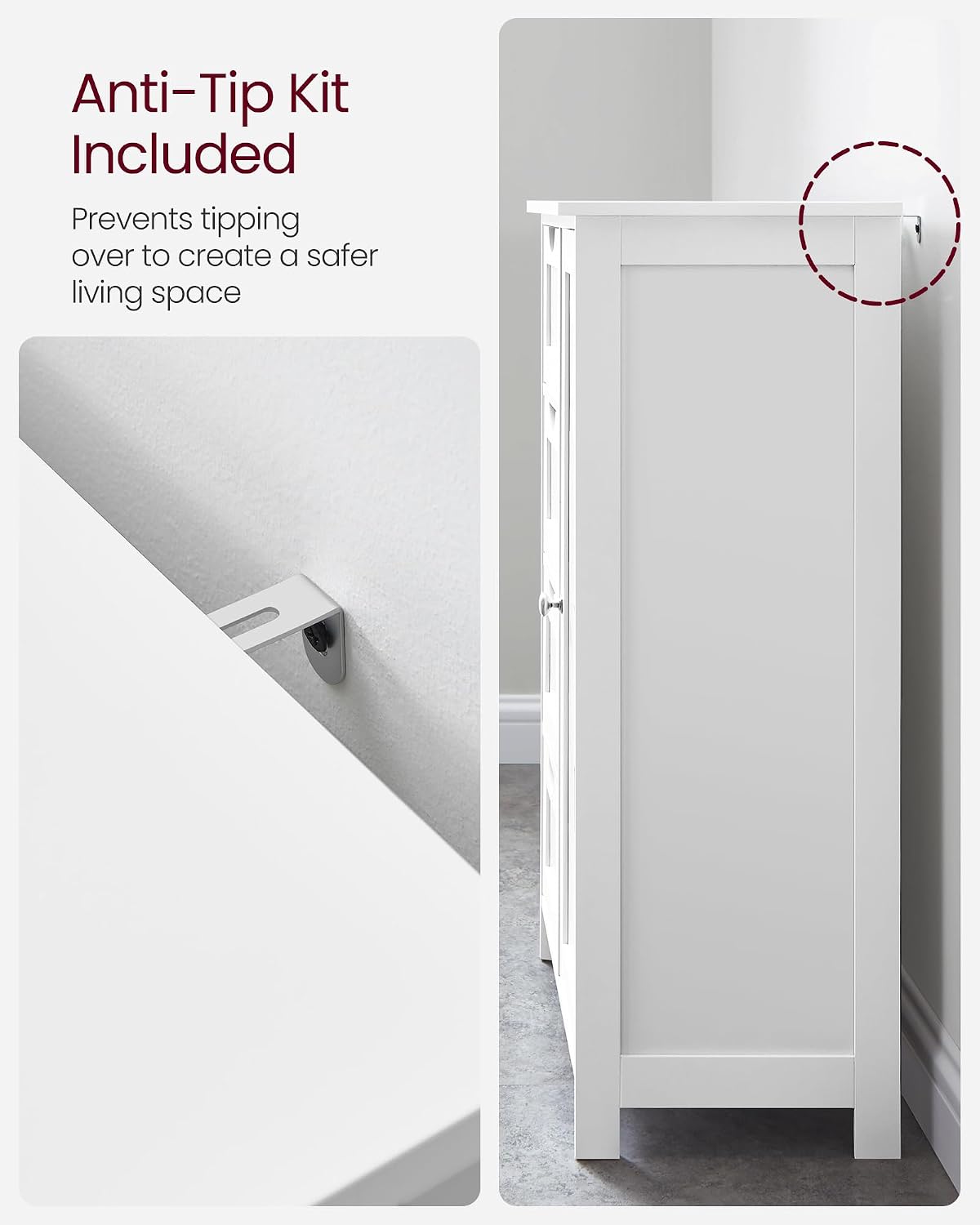 Thumbnail 6 de Vasagle LHC41W Bathroom Floor Storage Cabinet with 4 Drawers, Single Door & Adjustable Shelf (White)