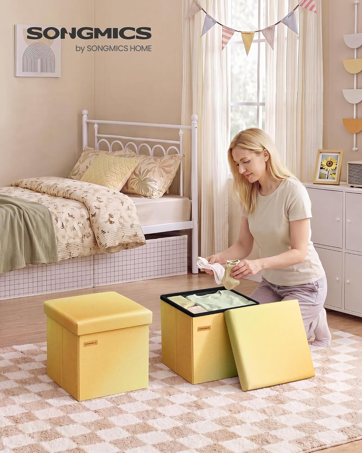 Detalle 2 de SONGMICS Folding Storage Ottoman, 11.8-Inch