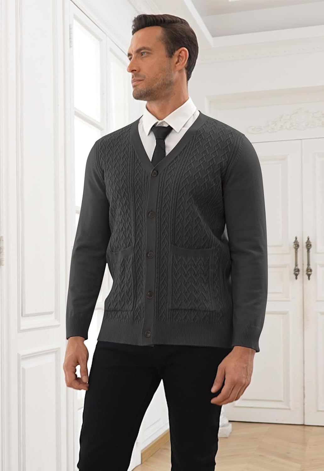 Thumbnail 4 de PCEAIIH Men's Cardigan Sweater Knit Jumper with V-Neck and Pockets