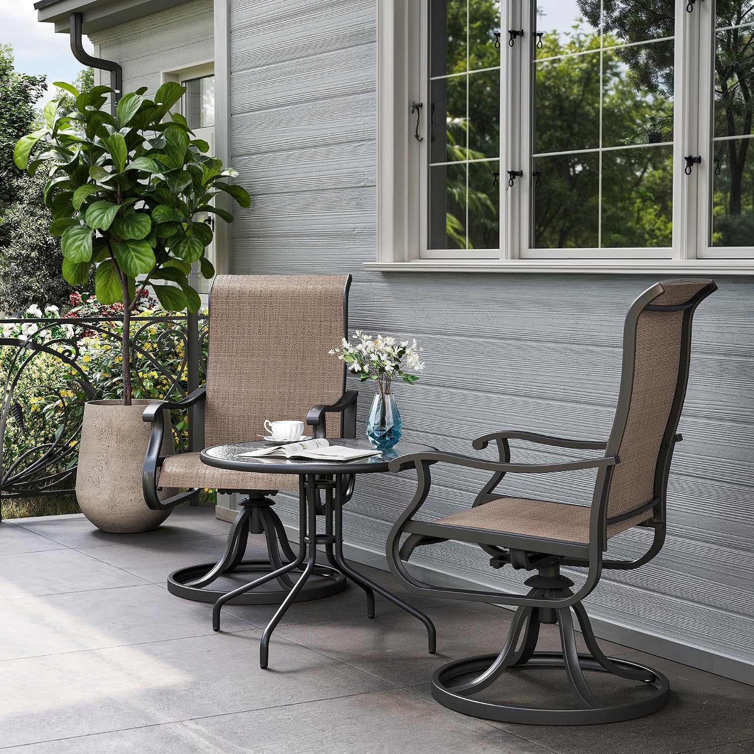 Detalle 2 de Amopatio Patio Swivel Outdoor Dining Chairs, Set of 2, Textilene High Back
