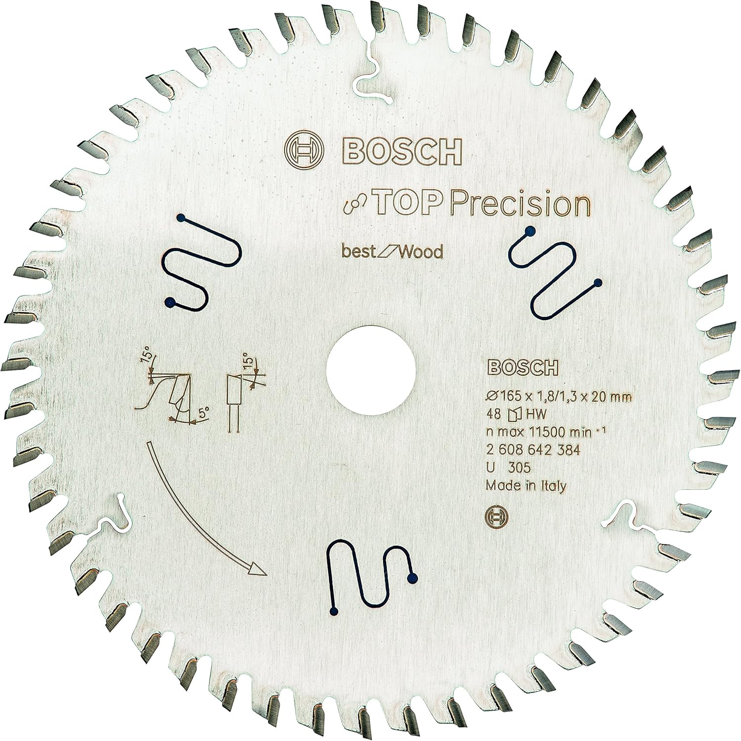Bosch Lame de scie circulaire Top Precision pour bois – 165 x 20 x 1,8 mm, 48 dents