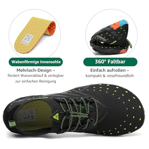Detalle de SAGUARO Badeschuhe Damen/Herren – Schnelltrocknende Aquaschuhe, Größe EU 44, Schwarz