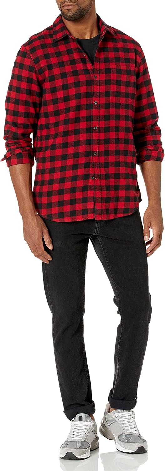 Detalle de Amazon Essentials Men's Slim-Fit Flannel Shirt, Long Sleeve Button Down Plaid