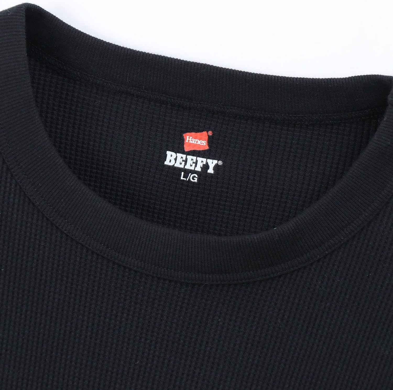 Detalle de Hanes BEEFY HM4-Q103 サーマルクルーネック長袖Tシャツ ワッフル生地・ストレッチ性・バインダーネック
