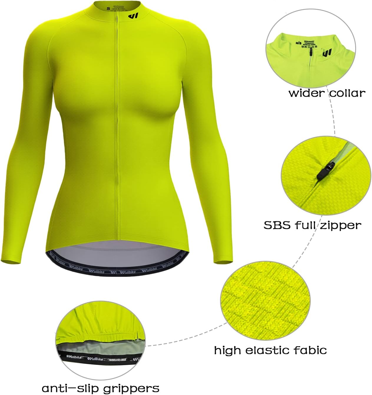 Thumbnail 6 de Wulibike Damen Langarm Radtrikot – atmungsaktives Rennradtrikot mit 3 Rückentaschen (Hellgrün)
