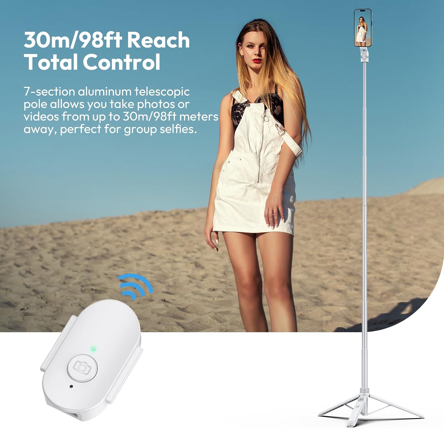 Thumbnail 6 de ULANZI Trepied Smartphone 145 cm magnétique avec télécommande – support 2 en 1 pour iPhone et Samsung (blanc)