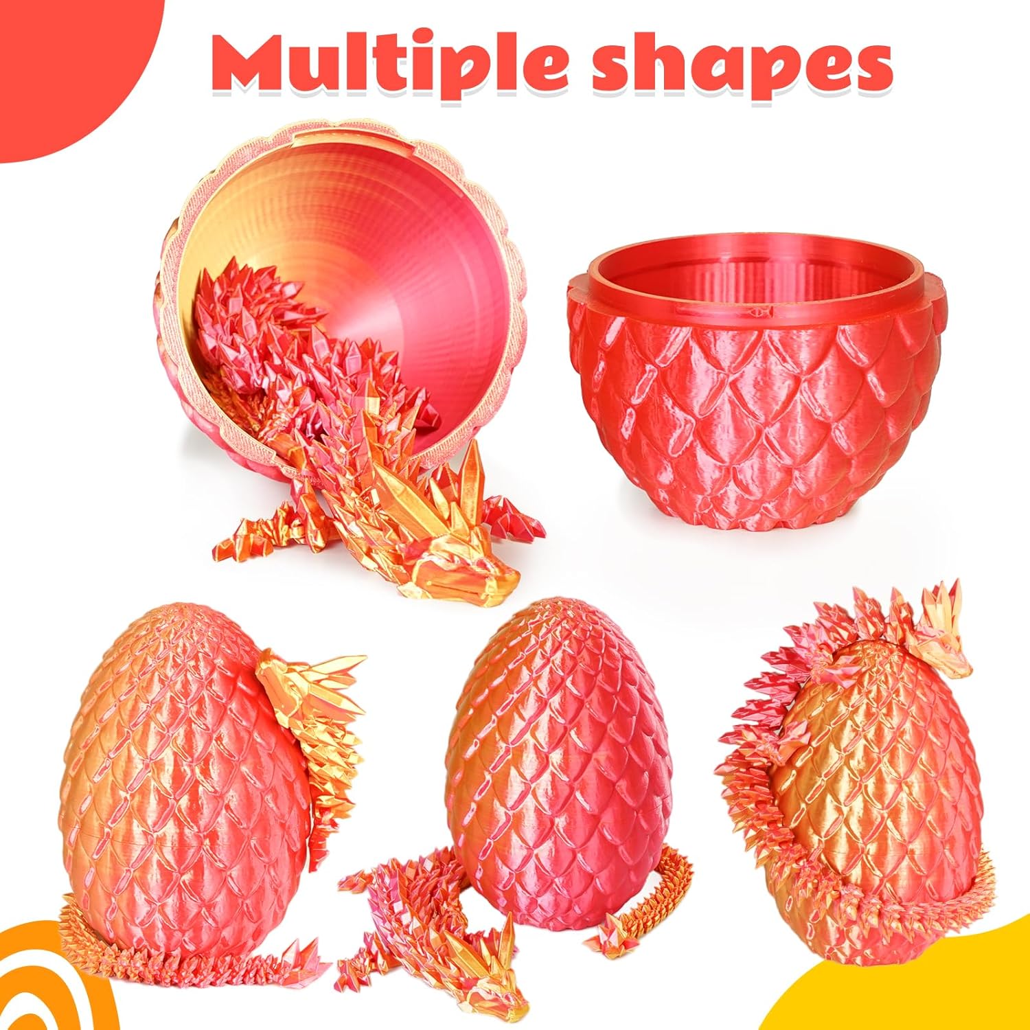 Thumbnail 3 de Olee Odee Dracheneier-Set (3D-gedruckte Fidget-Spielzeuge) in Orange-Rot, für Erwachsene & Kinder