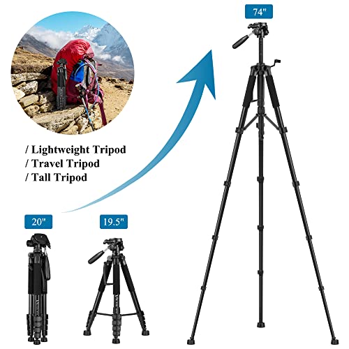 Detalle 2 de VICTIV 74” Camera Tripod with Phone Holder: Versatile Tall & Compact Stand