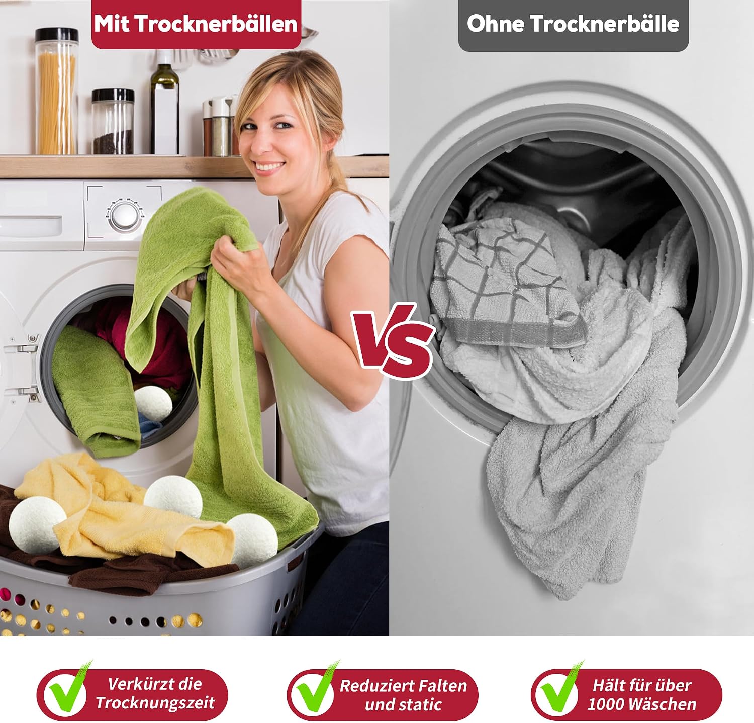 Detalle de Trocknerbälle Wäsche 6er Set 7 cm Naturwolle