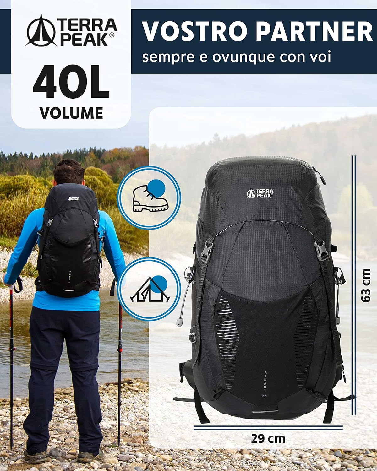 Thumbnail 1 de Terra Peak AIRANT Zaino da trekking impermeabile con ventilazione Dynamic Air Flow (20/30/40 litri)