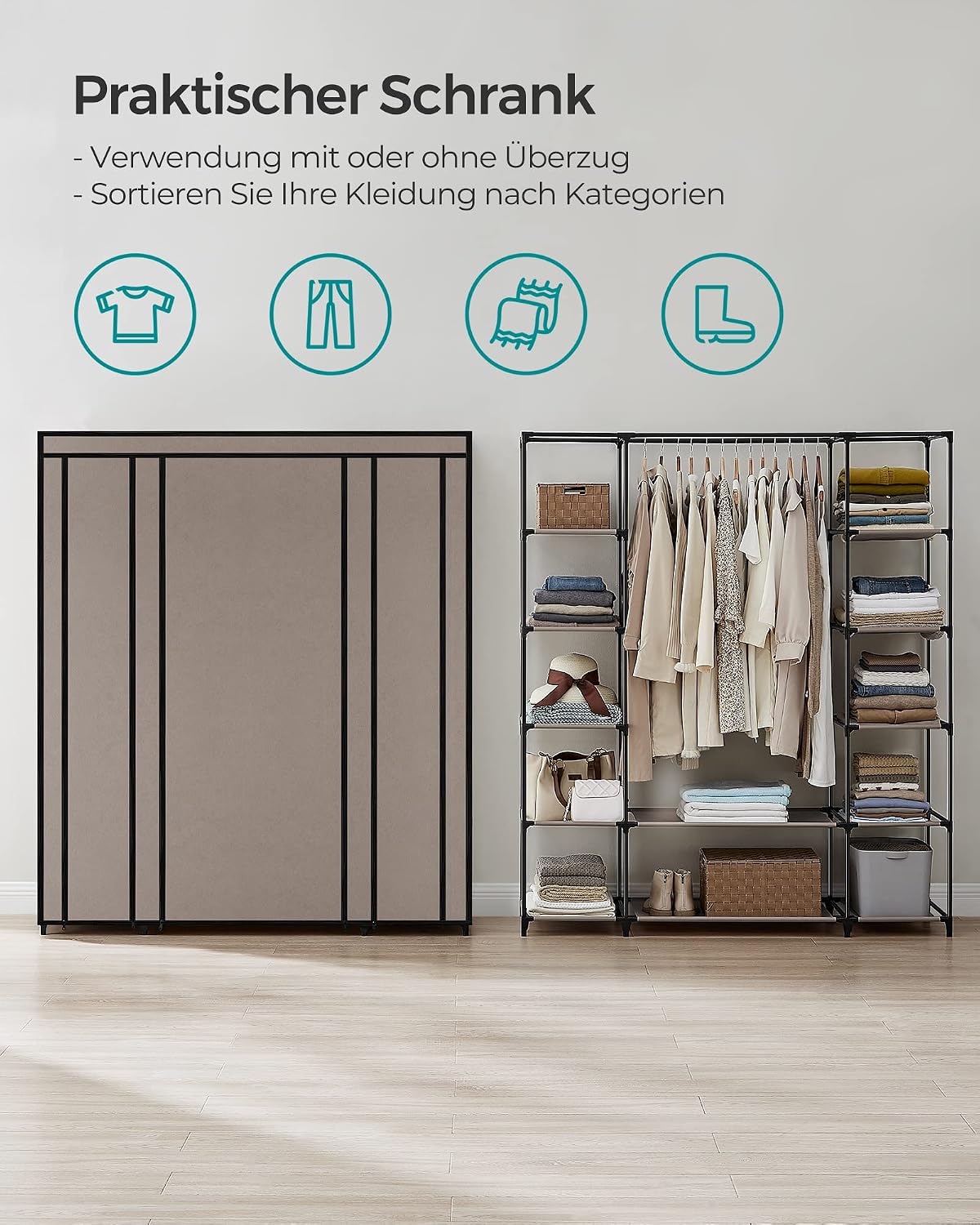 Thumbnail 2 de SONGMICS Kleiderschrank aus Stoff mit Überzug – 45 × 150 × 175 cm, 12 Fächer, Taupe LSF003R02