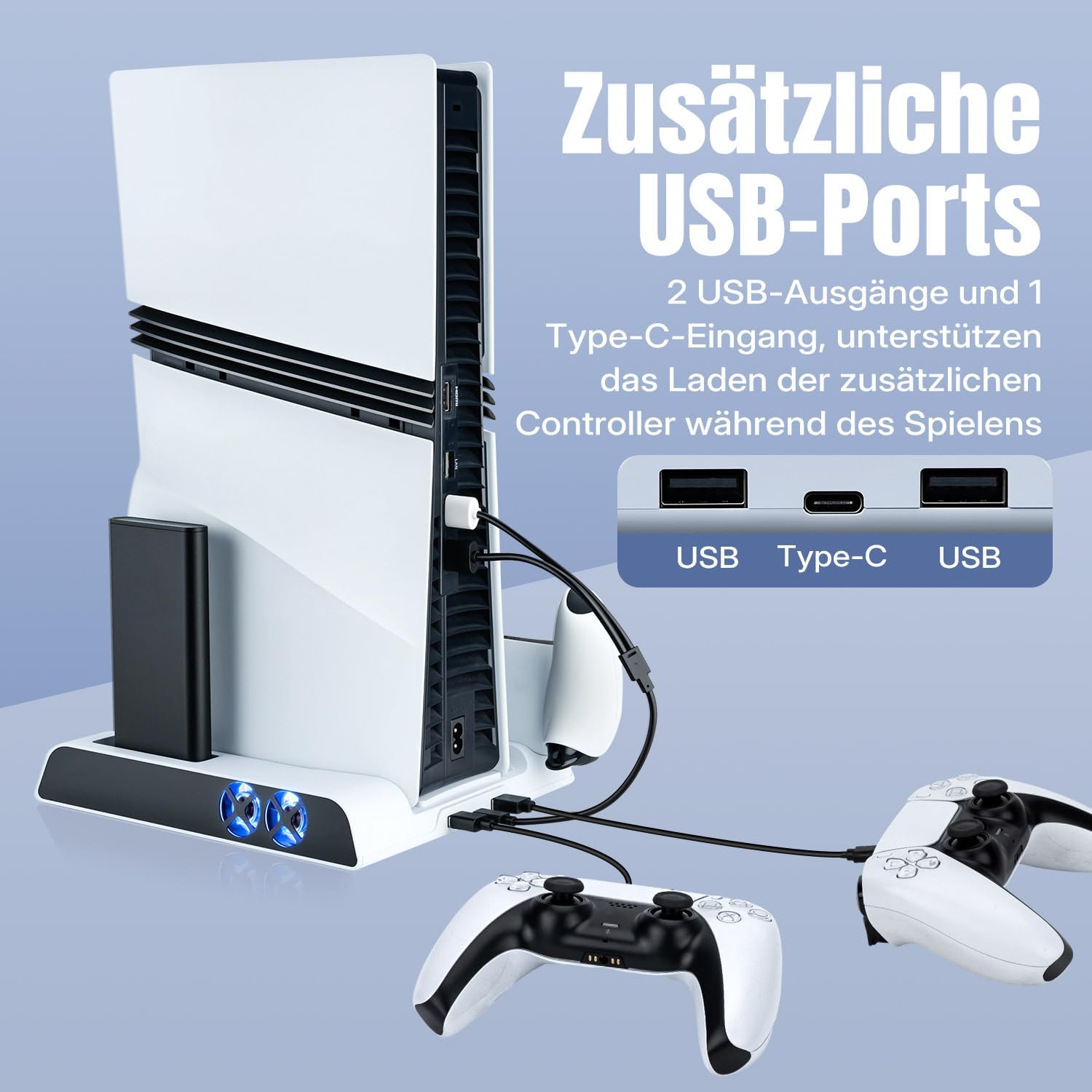 Thumbnail 6 de Wigearss PS5/PS5 Slim/PS5 Pro Kühlstandfuß mit Dual Controller Ladegerät – Lade- und Kühlstation