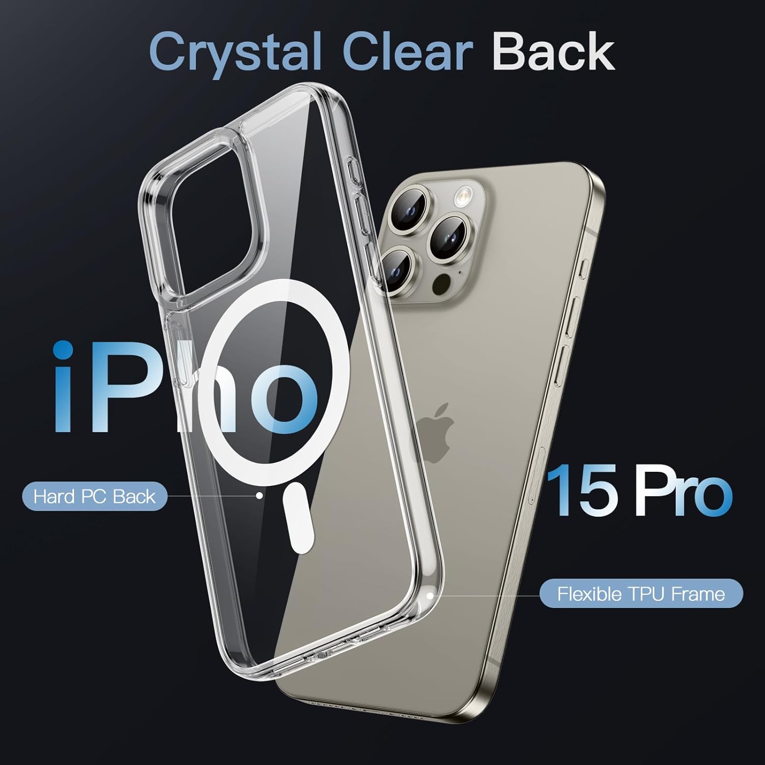 Detalle de JETech Coque Magnétique pour iPhone 15 Pro 6,1 pouces — Transparente et Antichoc, MagSafe