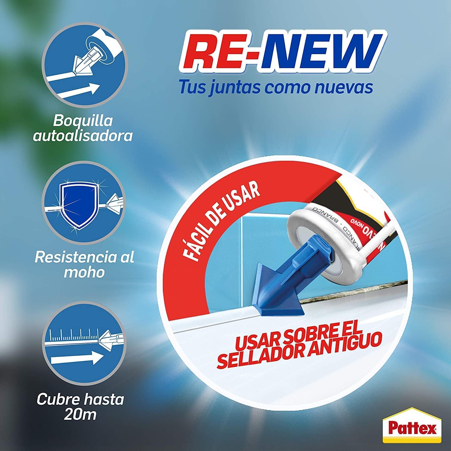Detalle 1 de Pattex RE-NEW silicona blanca para sanitarios 280 ml 🛠