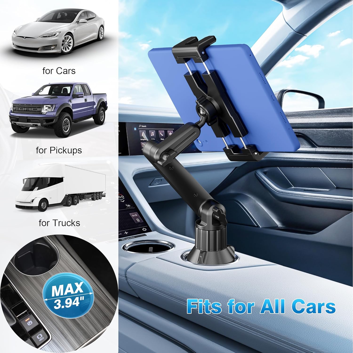 Thumbnail 4 de Peastrex Getränkehalter fürs Auto mit Tablet-Halterung (bis 13 Zoll) – iPad/iPhone & mehr