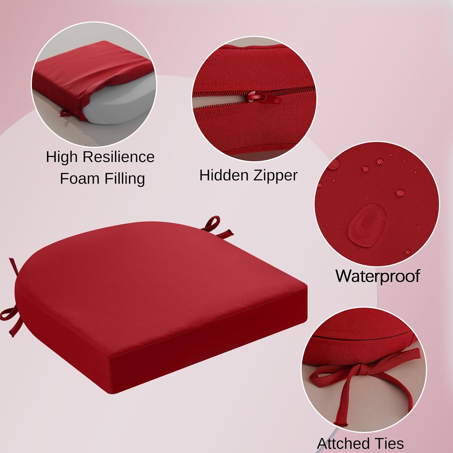 Thumbnail 4 de PRIMEPATIO Outdoor Garden Chair Cushions Set of 2 (50 x 50cm, 7cm Thick, Red) for Outdoor Furniture