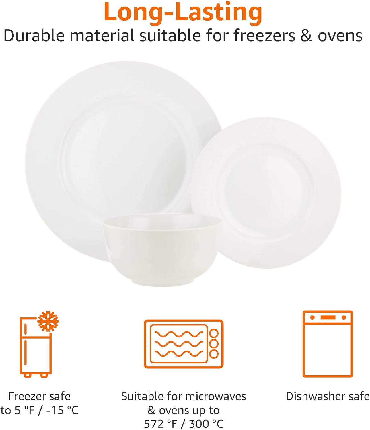 Detalle de Amazon Basics 18-Piece Porcelain Dinner Set for 6 – Microwave, Oven, and Dishwasher Safe