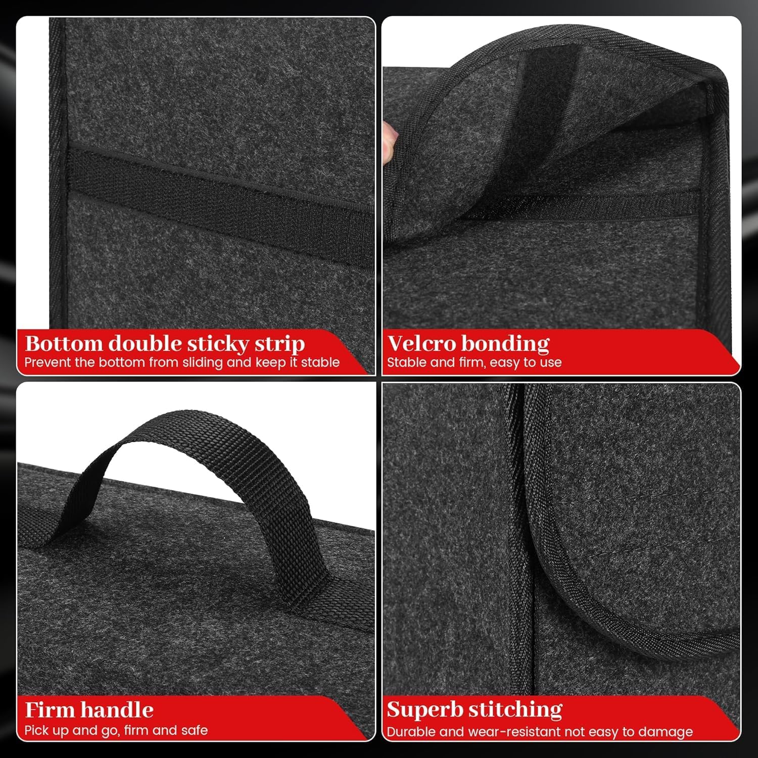 Thumbnail 5 de Einesin Car Boot Organiser Bag Anti Slip Foldable – 2-Pack (40x17x25cm) Dark Grey