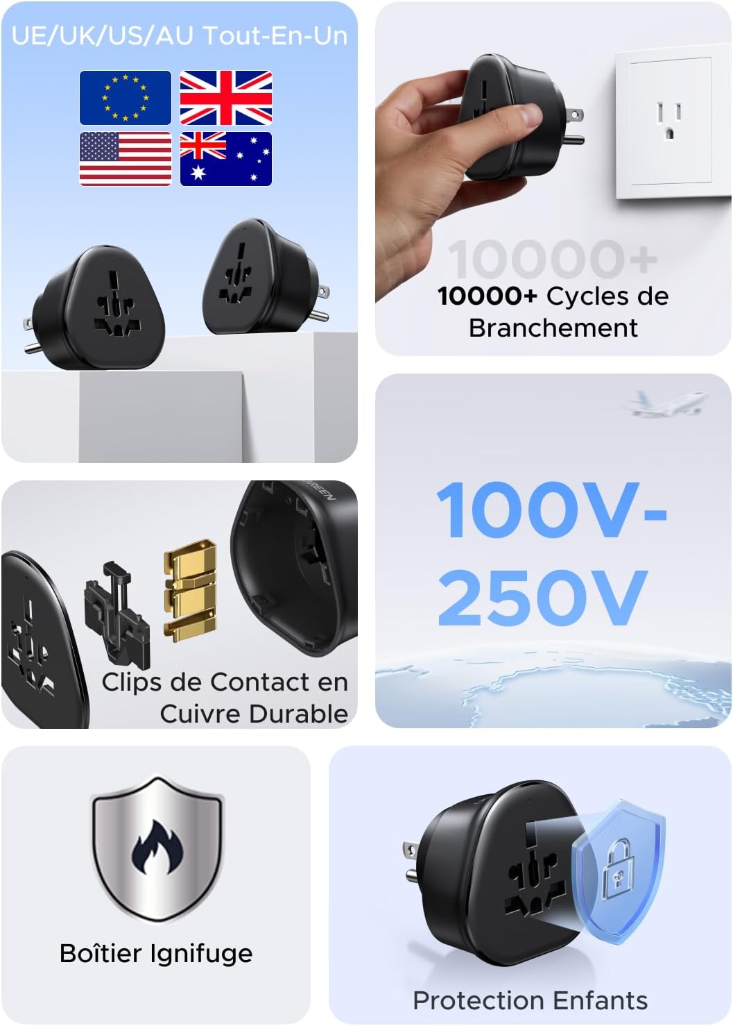 Thumbnail 5 de UGREEN Adaptateur Prise EU UK AU CN vers US
