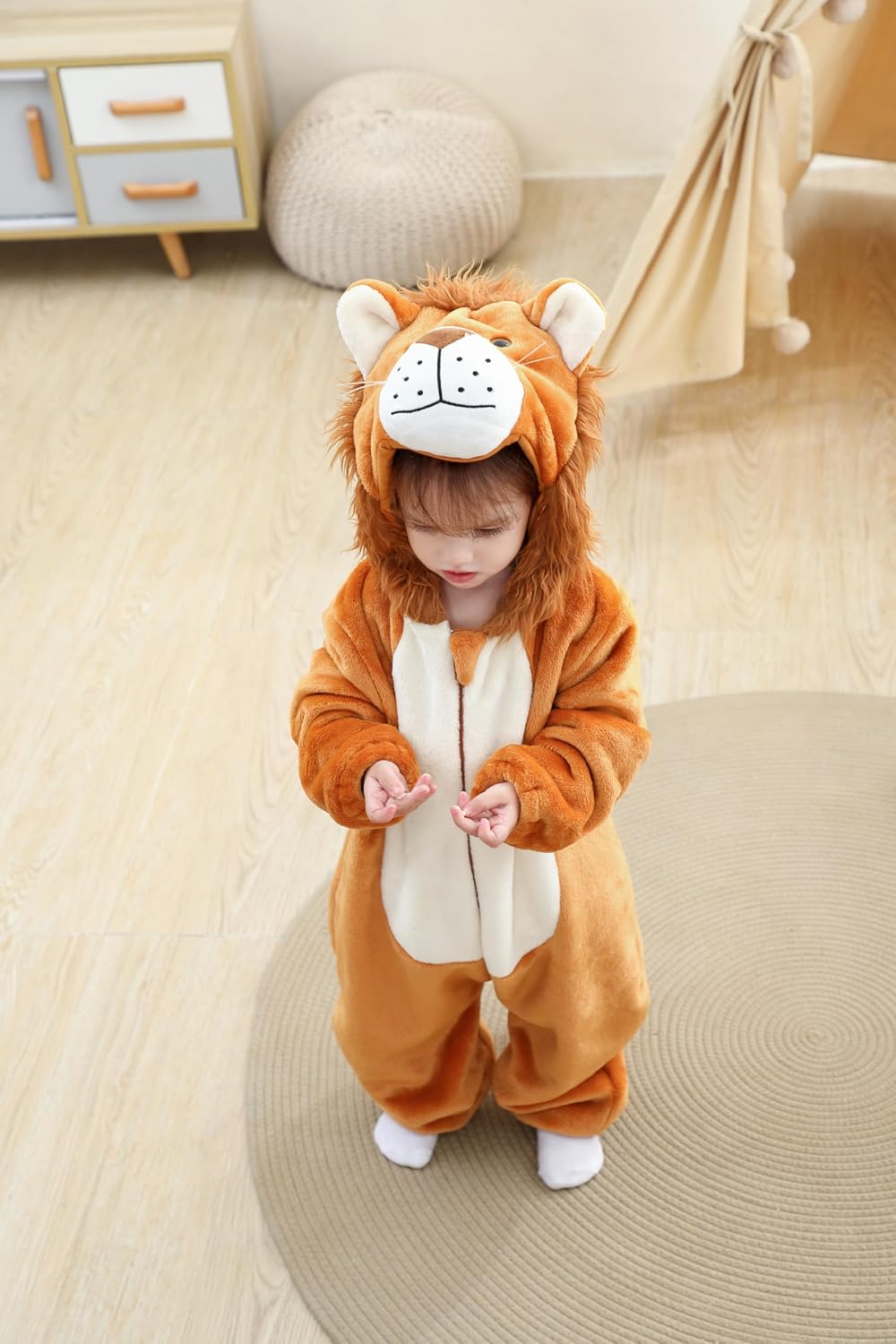 Detalle 2 de FHSFDZSW Flannel Animal Baby Onesie with 3D Ears and Diaper-Change Buttons