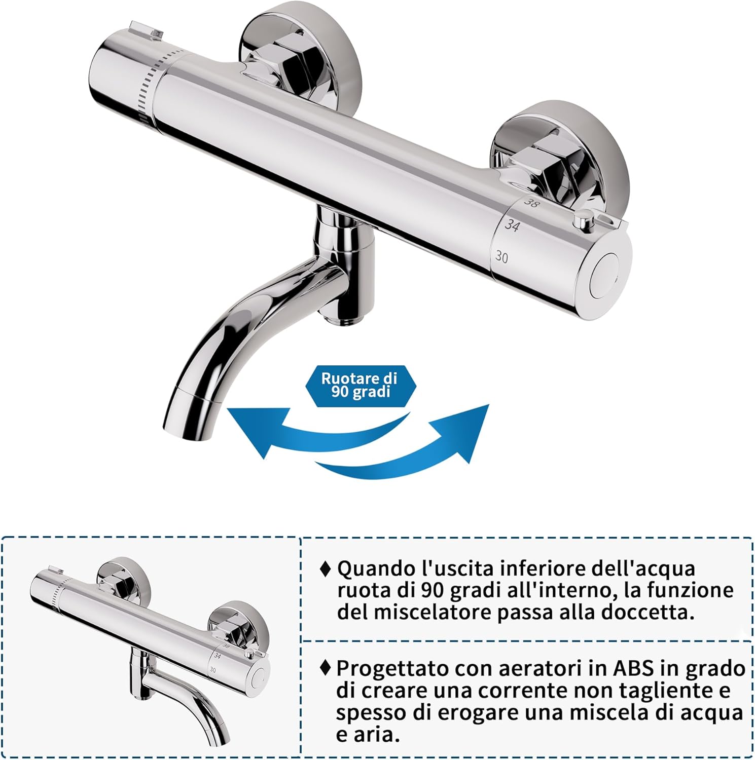 Detalle de MORADO miscelatore doccia termostatico (montaggio a parete) finitura cromata