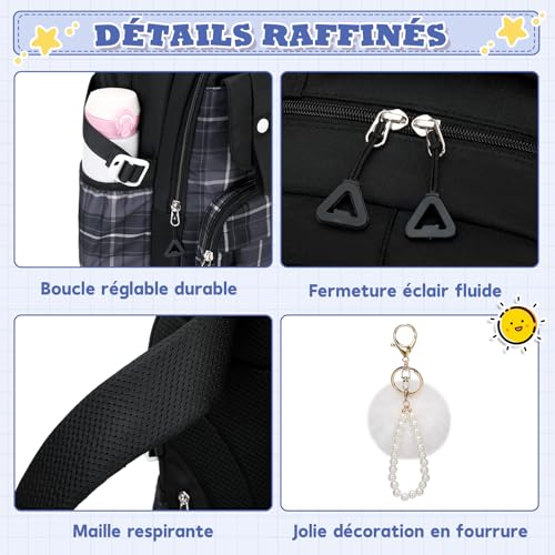 Thumbnail 7 de Sisipoet Sac à Dos Fille Cartable Carreaux Imperméable – 21L, confort et polyvalence