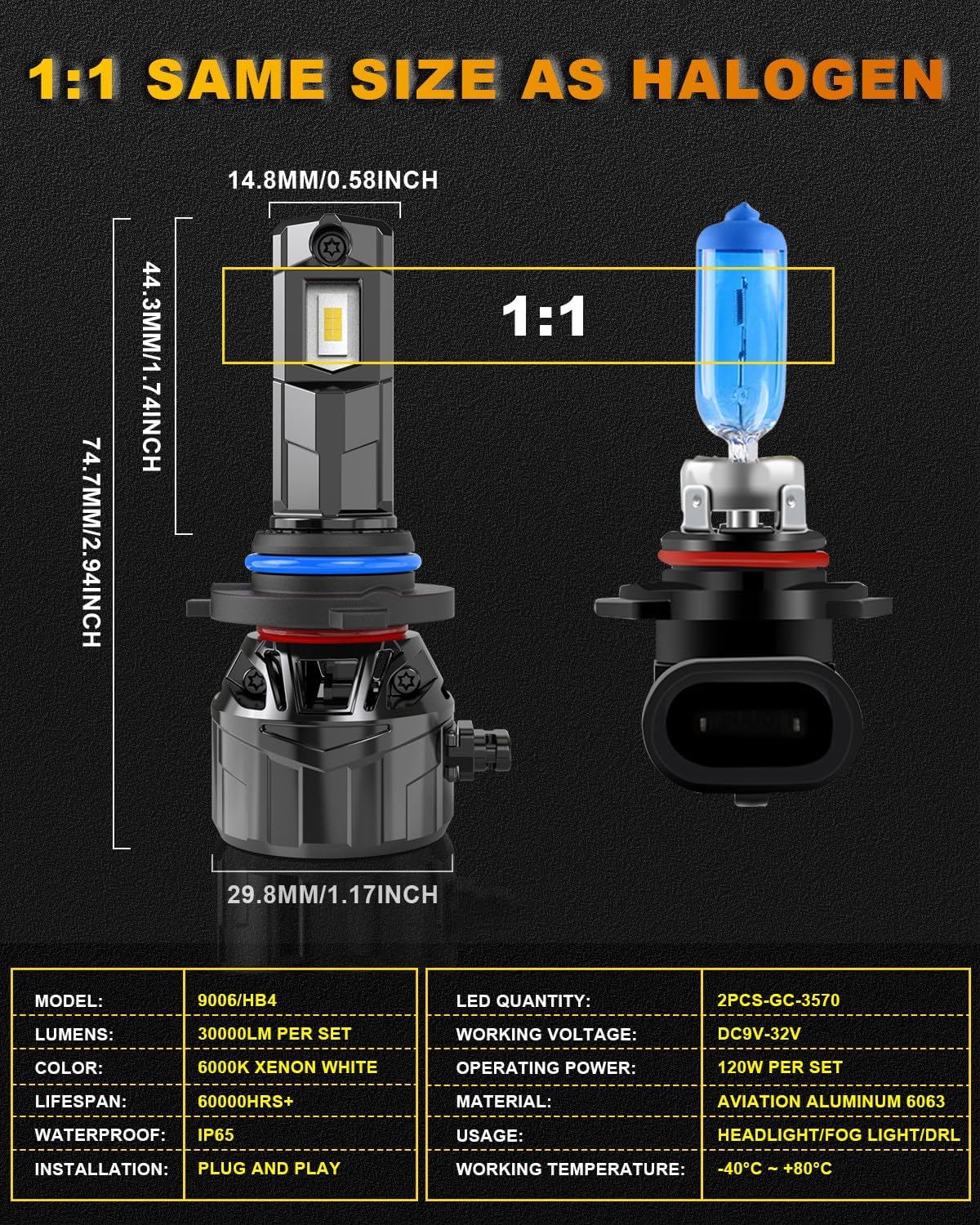 Thumbnail 4 de KATUR Lampadina LED HB4 120W 30000LM (2 lampadine) 6000K Xenon, 9006/ HB4 universale