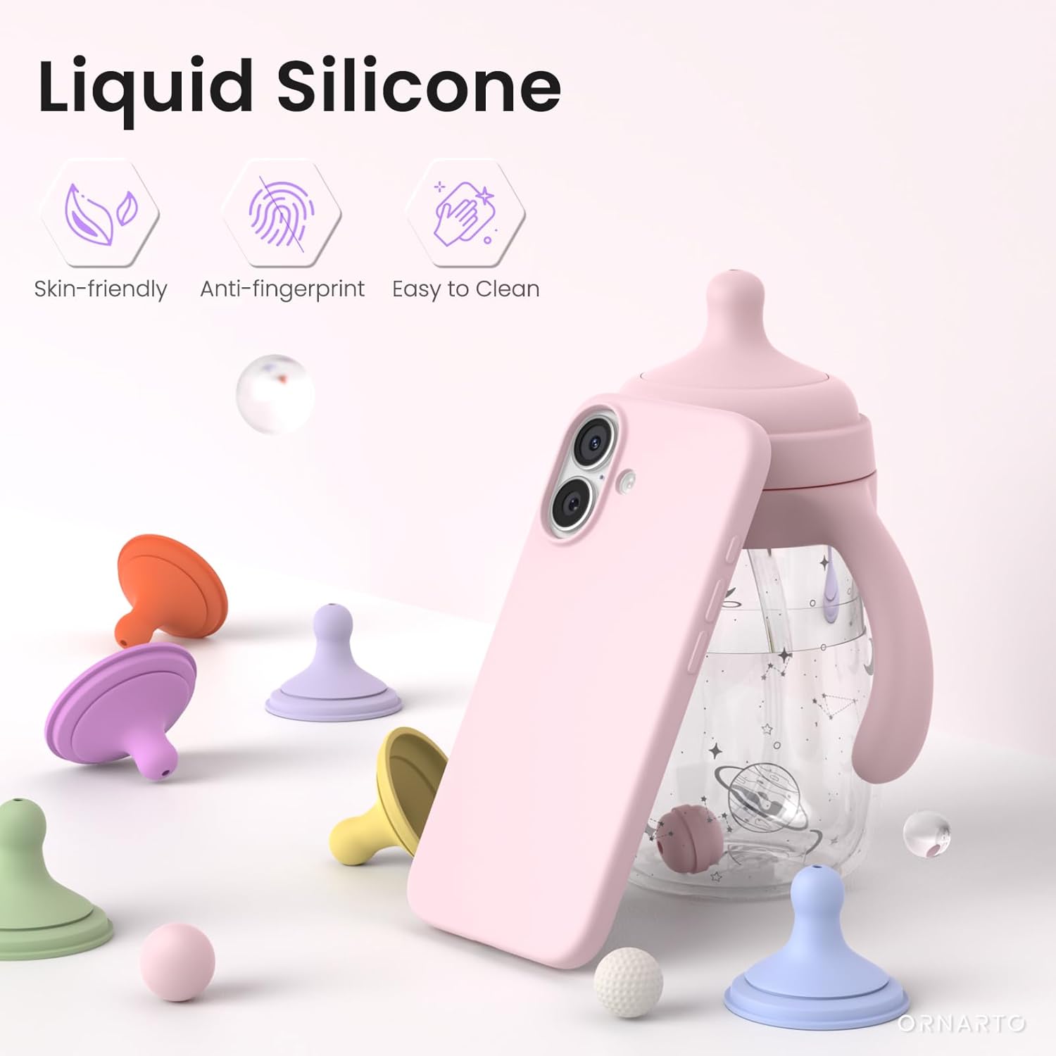 Detalle de ORNARTO Compatible with iPhone 17 6.3" Case in Slim Liquid Silicone (Chalk Pink)