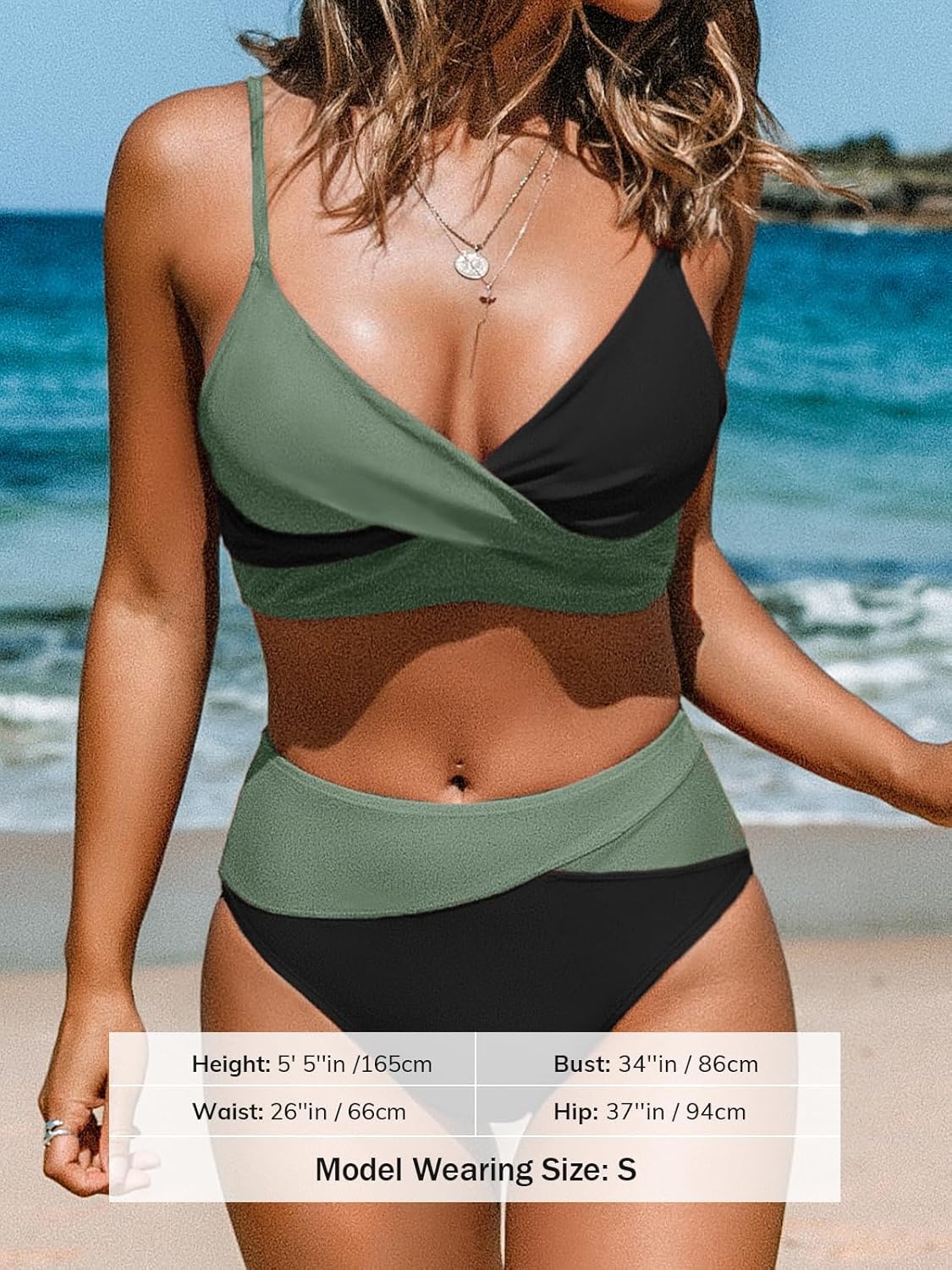 Thumbnail 3 de CUPSHE Women's Twist Front High Waisted Bikini Set – V Neck, Padded, Two Pieces