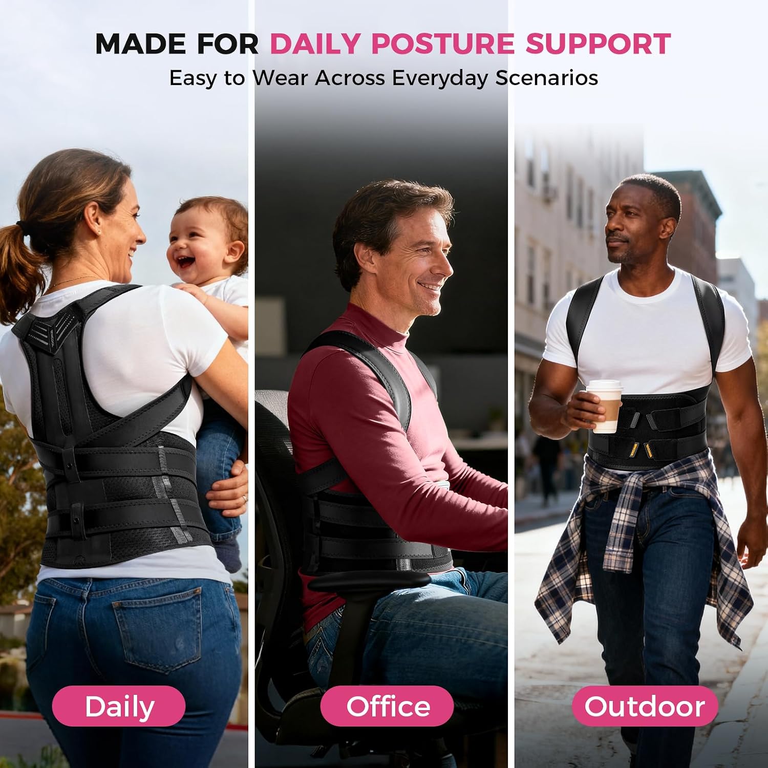 Detalle de WHCOOL Posture Corrector 2‑in‑1 Back Brace (XL)