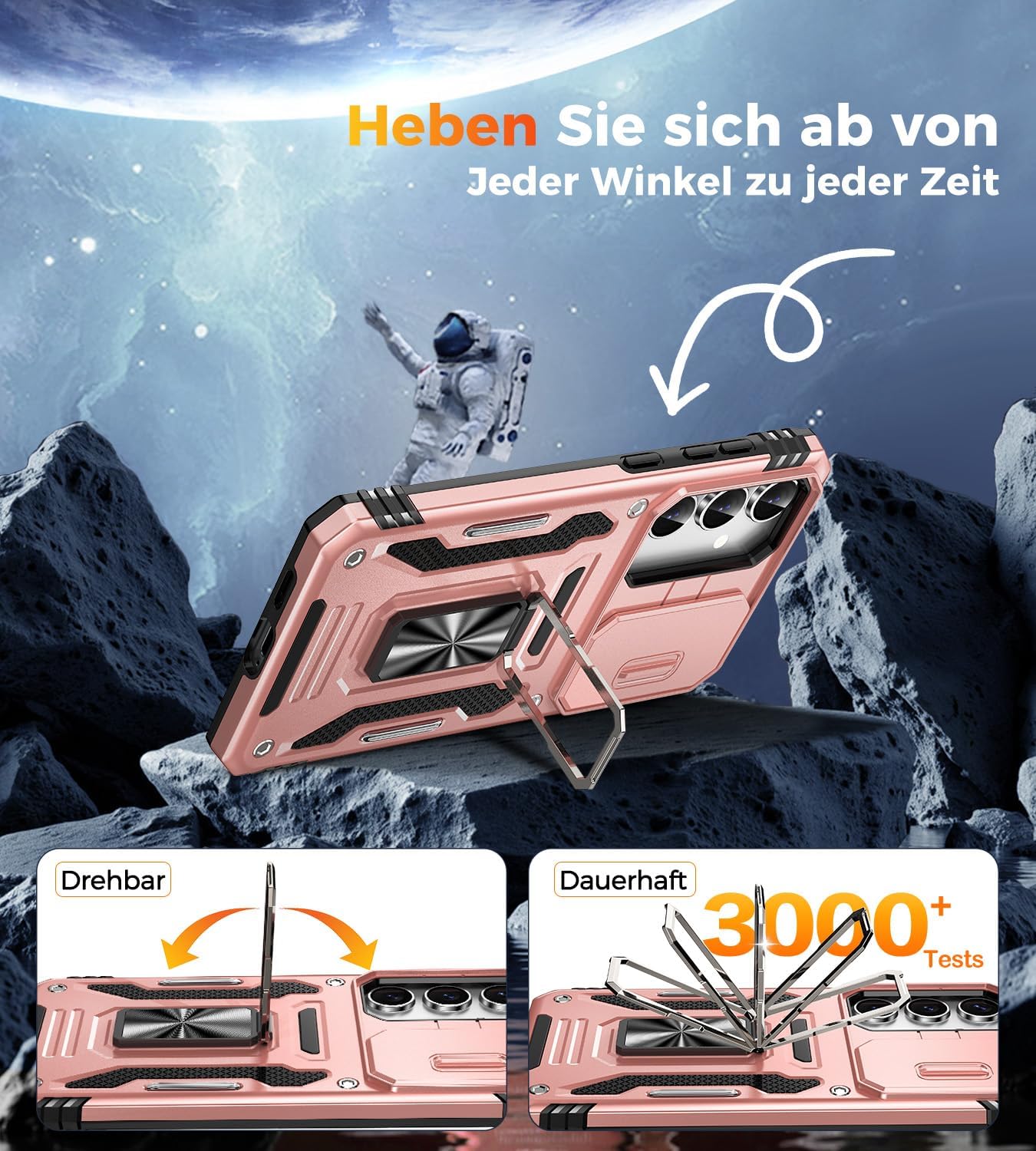 Thumbnail 1 de OLHAOMAO Hülle für Galaxy S23 mit Ständer – Schiebbare Kameraabdeckung, Militärschutz, rosa