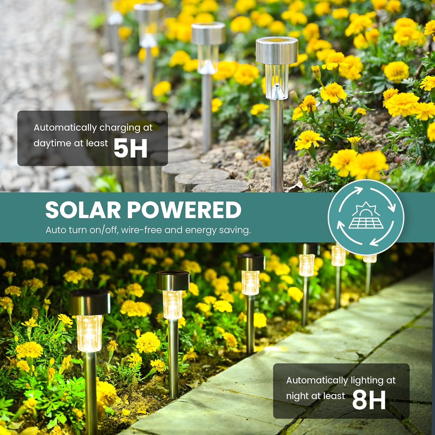 Thumbnail 5 de GIGALUMI Solarlampen für außen (24 Stück) – Solar-Gartenleuchten aus Edelstahl, warmweiß