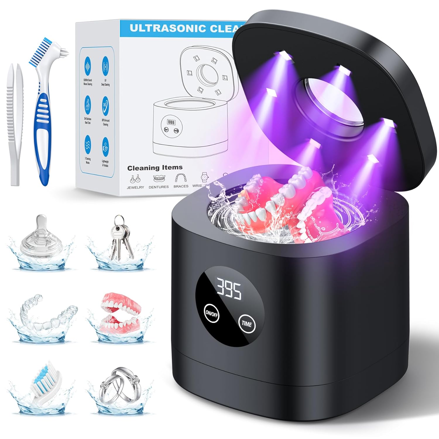 Detalle de COBEEK Ultrasonic Retainer Cleaner Machine, 52kHz 250ml Capacity — Deep Cleaning for Retainers, Braces, and More
