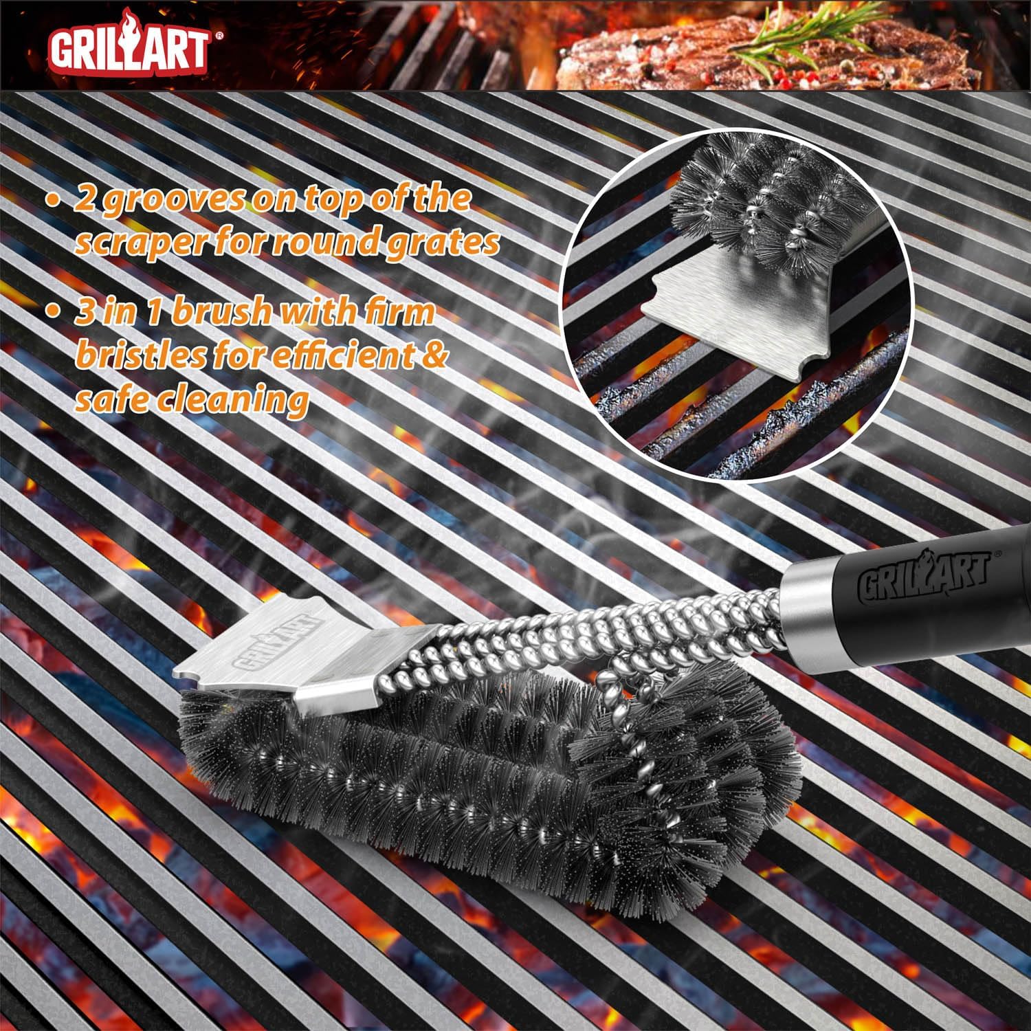 Detalle de GRILLART Grill Brush with 18-inch Handle
